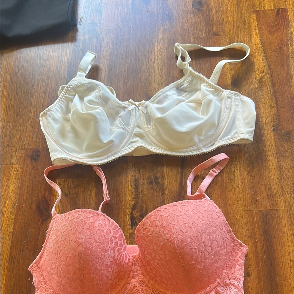 Elegant Lace Bra Set - Cream and Pink 36 C  two bras